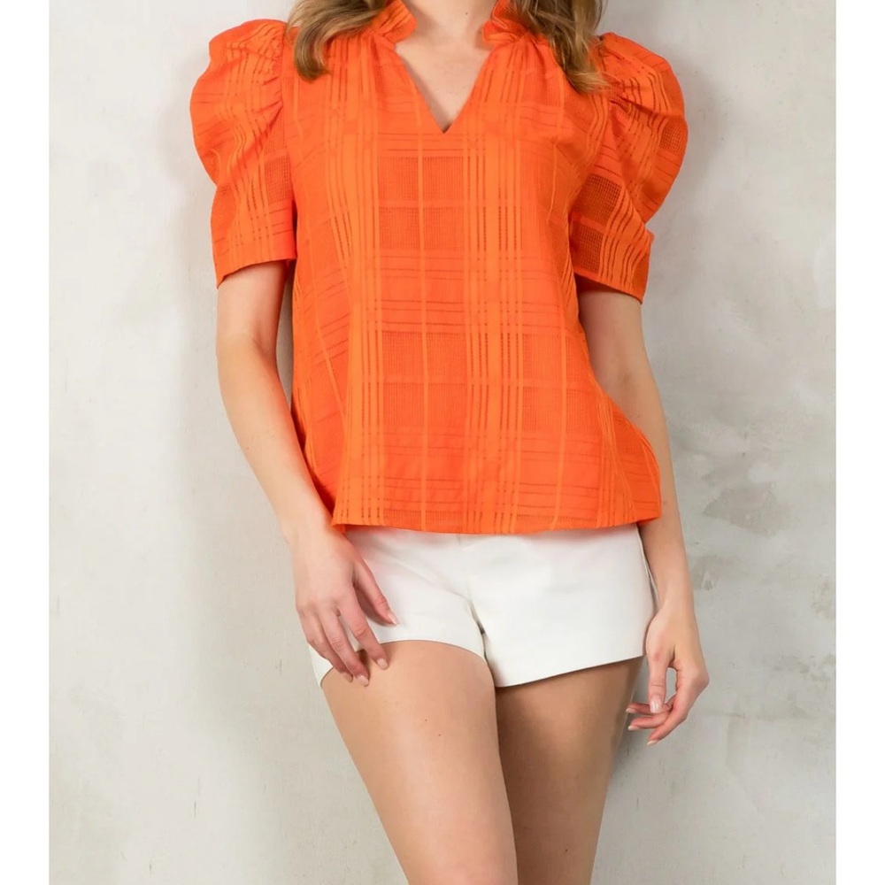 Just reduced❗️NWT Orange shirt sleeve blouse  Size Small Puff sleeve detail